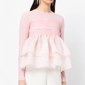 Cynthia Rowley pink velvet ribbon mesh organza top Sz L, NWT. Sold out online.